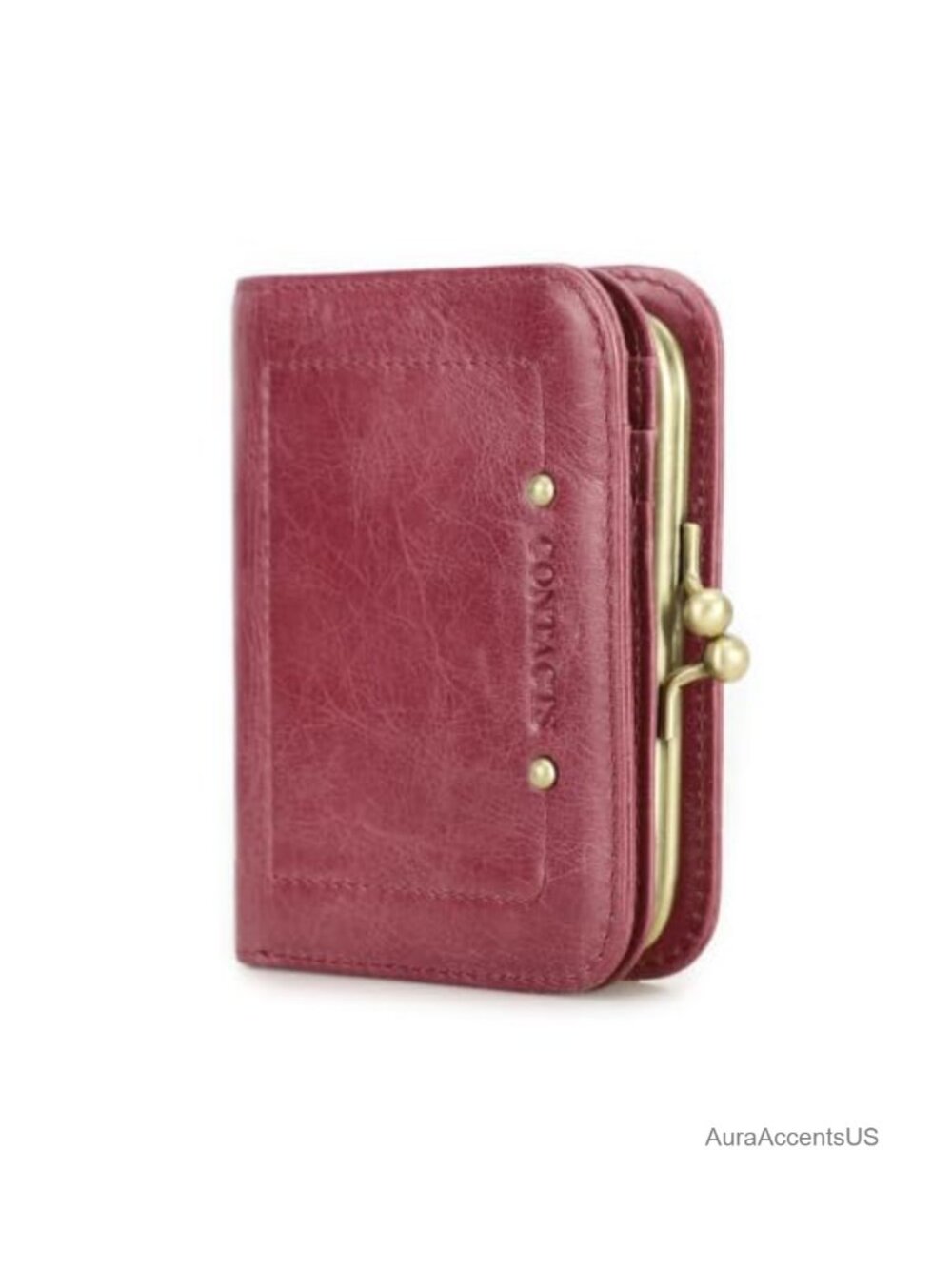 Full Grain Leather Kiss Lock Wallet for Women RFID Blocking Bifold Card Holder